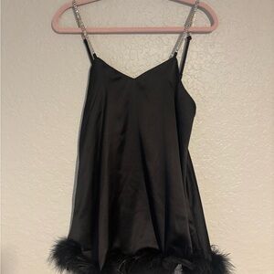 PrettyLittleThing Black Satin Dress with Rhinestone straps